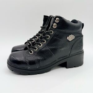 Harley-Davidson Women’s Black Leather Moto Boots Sz 5.5 US Lug Sole. READ